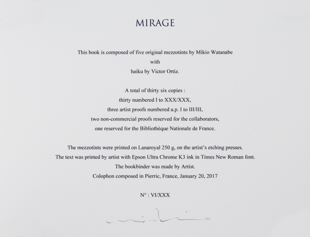Mirage a collection of five mezzotints with original haiku poetry by Victor Ortiz