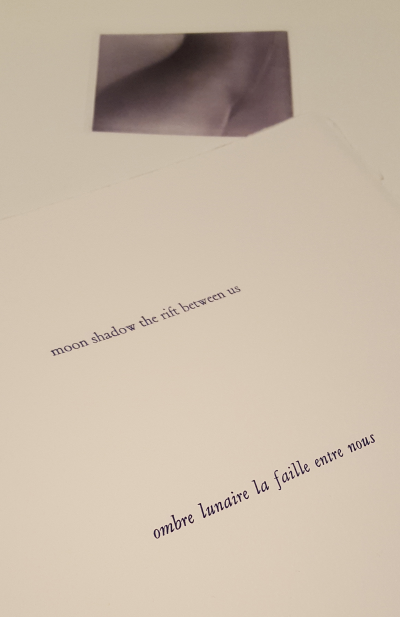 This is a collection of five mezzotint engravings by Mikio Watanabe. Original haiku poetry by Victor Ortiz (USA) and translated into French haiku by Jackie Martine (USA) Letterpress text in deep blue echos the blue- black "moonlit" inking of the mezzotints - printed in Nantes, France December 2012