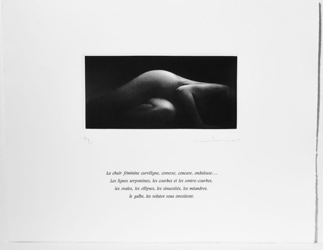 "Radieuse" - portfolio with nine mezzotints by Mikio Watanabe, text by Gilbert Lascault This portfolio of nine original mezzotints is presented in a linen covered box. The mezzotints and French text are printed on the page, includes English translation. Lovely composition and letterpress printing by Michael Caine in Paris Limited to 90 + 10ap and 3 hc