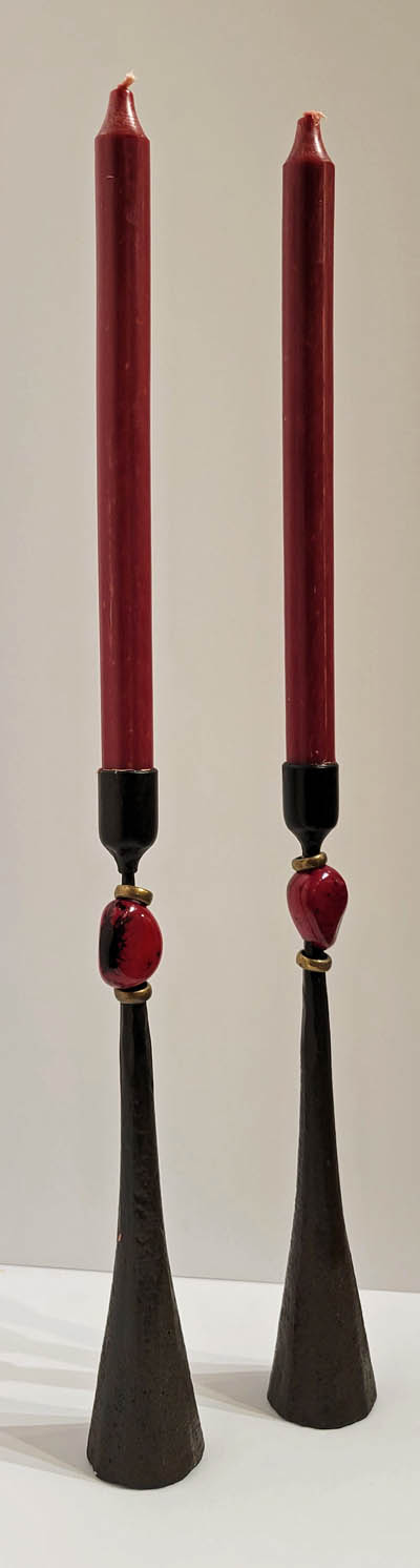 Sekoya Tribal Iron/Burgundy Bead Candlestick