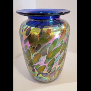Art Glass Vase Medium Navy Spotty